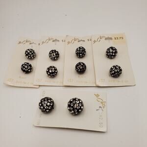 5 sets Vintage  Le Chic Black Rhinestone Ball Buttons on Cards 457 458